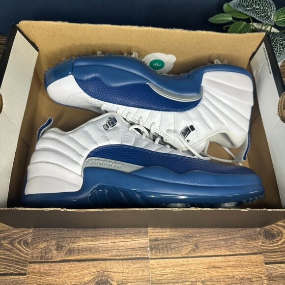 Nike Air Jordan XII Low Golf Shoes NWT *IN BOX* Size 9 (DH4120 101) White/Blue - Picture 2 of 15